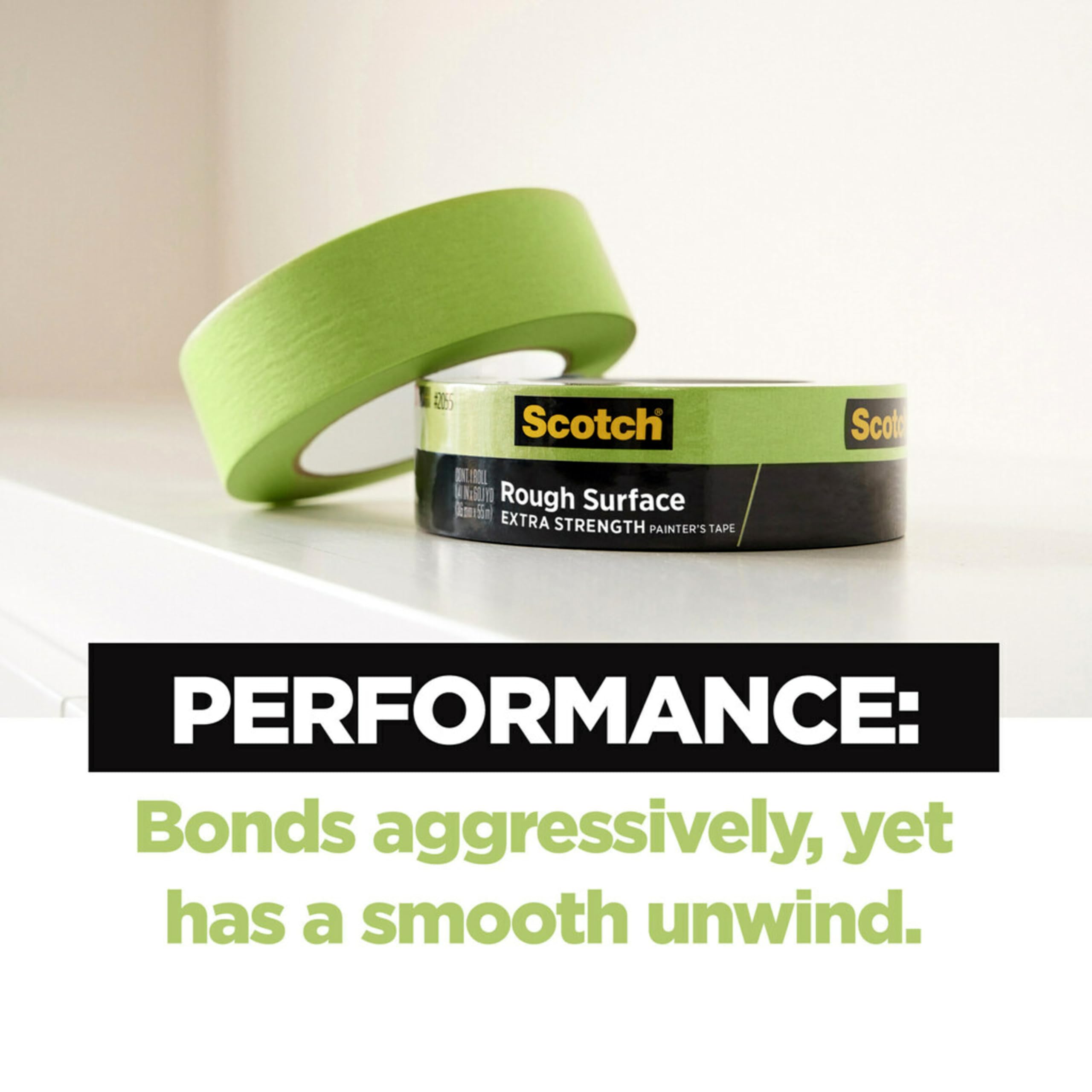 Scotch 2060 green masking tape withstands outdoor conditions for exterior masking.