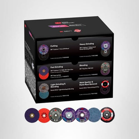 Scotch-Brite Light Grinding and Blending discs smooth edges for finishing.