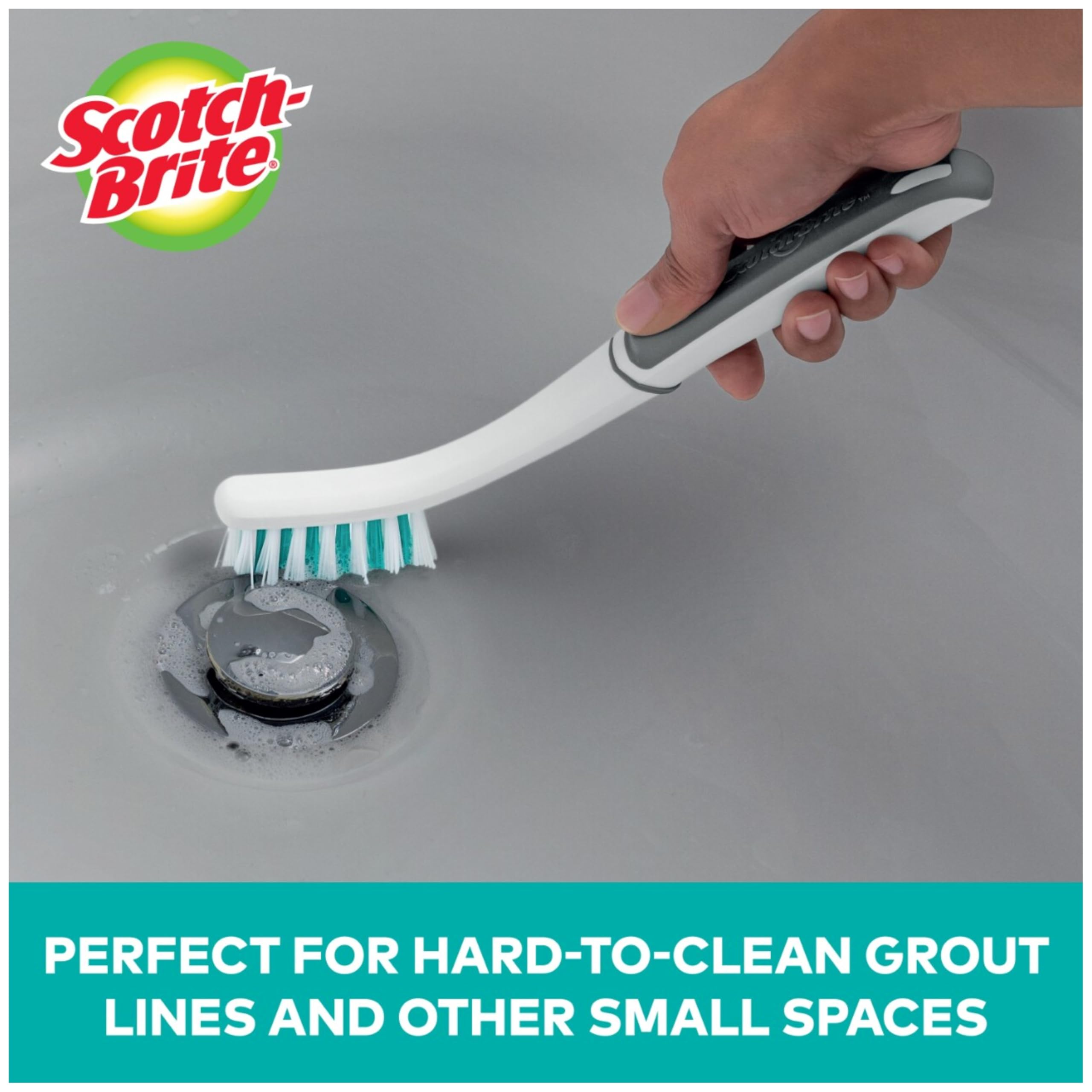 Scotch-Brite Tile & Grout Brush bristles close-up show sturdy nylon fibers for grime removal.