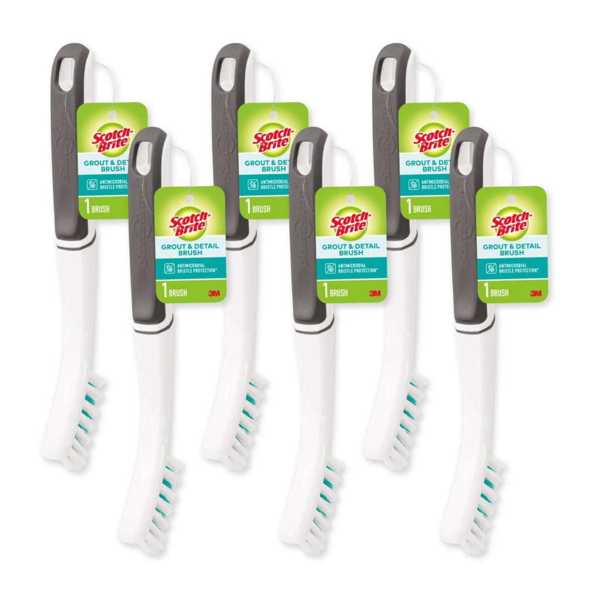 Scotch-Brite Tile & Grout Brush with long handle for easy reach and deep grout cleaning.