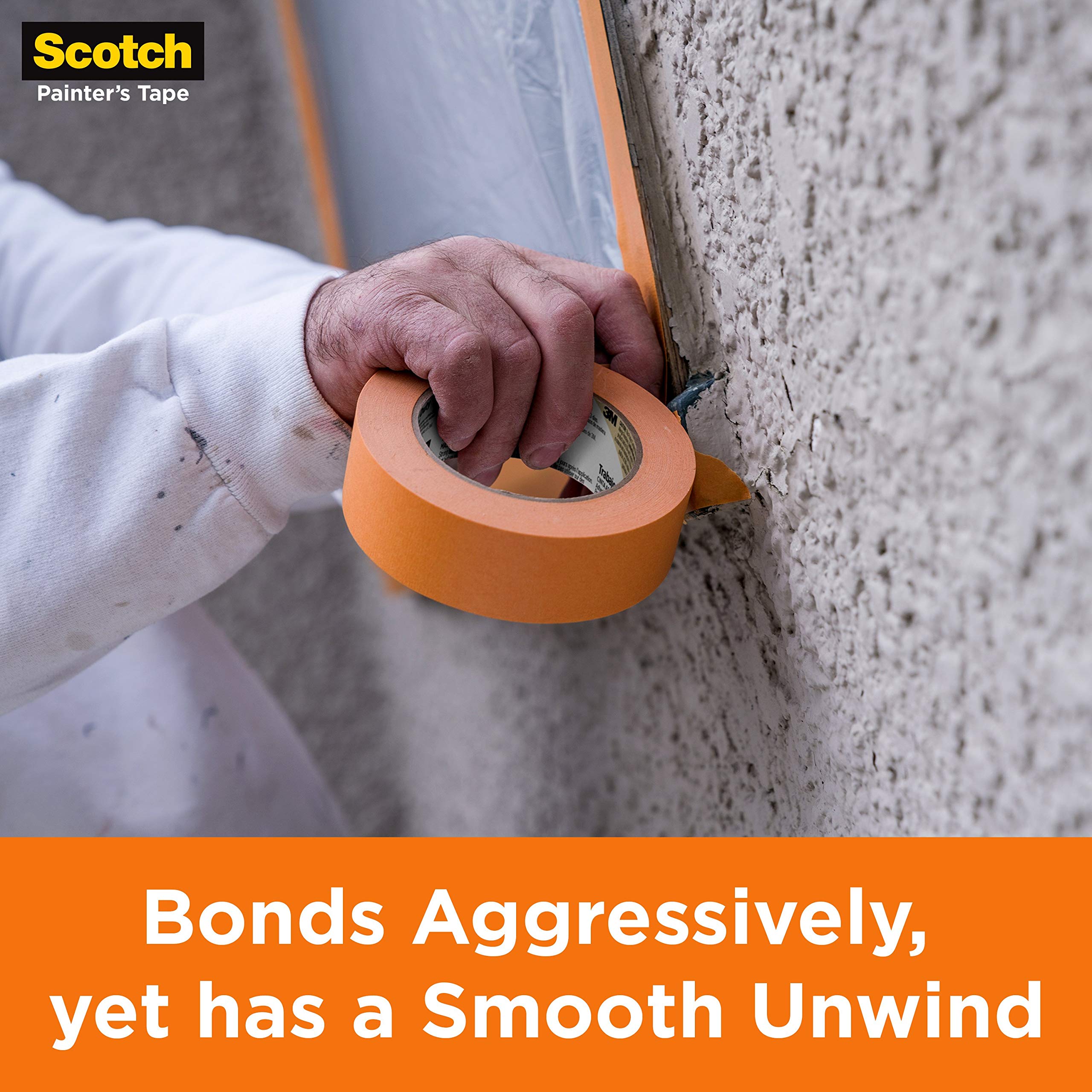 Scotch Heavy Duty Painter's Tape orange visibility aids accurate placement and masking.