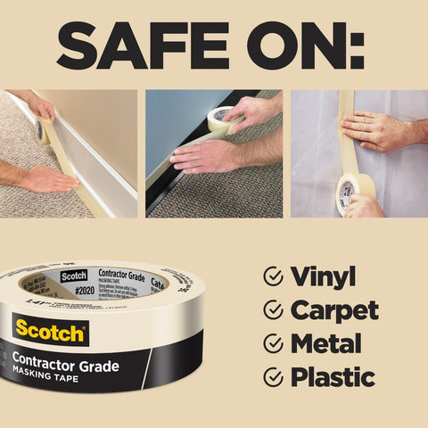 Scotch contractor-grade tape applied to surface for precise masking