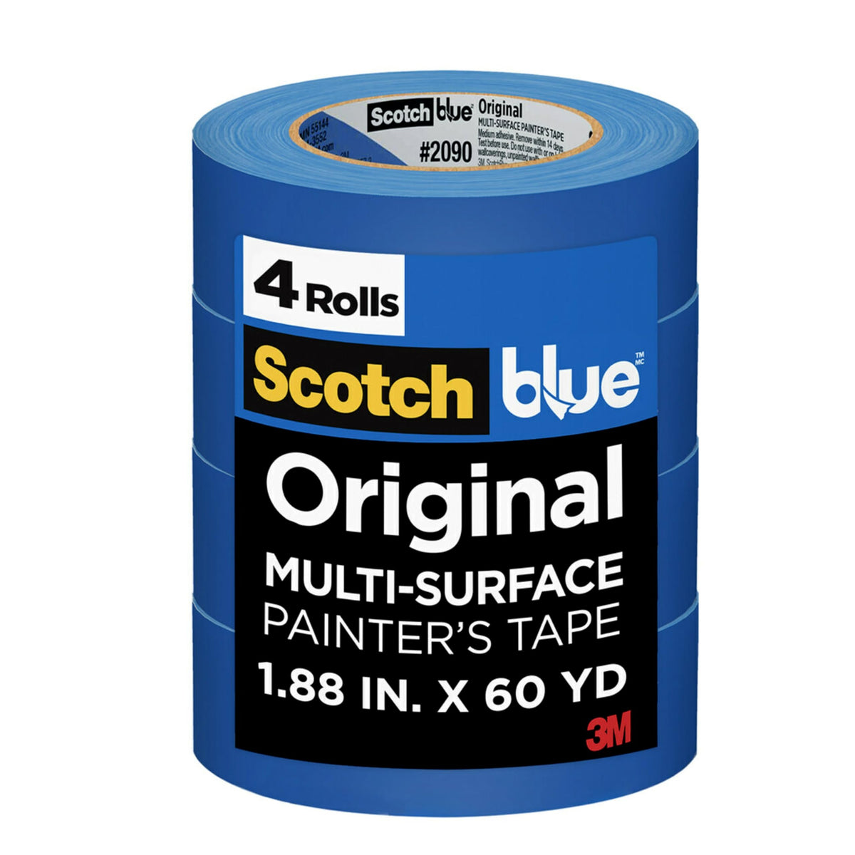 ScotchBlue Original Painter Tape four-roll pack enables precise lines on multiple surfaces.