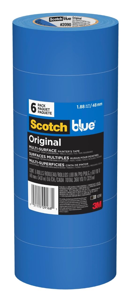 ScotchBlue Original painter's tape packaging with six rolls for multi-surface projects