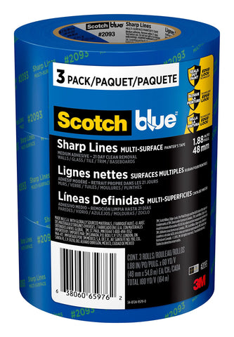 ScotchBlue sharp lines tape rolls delivering clean edges on multiple surfaces.