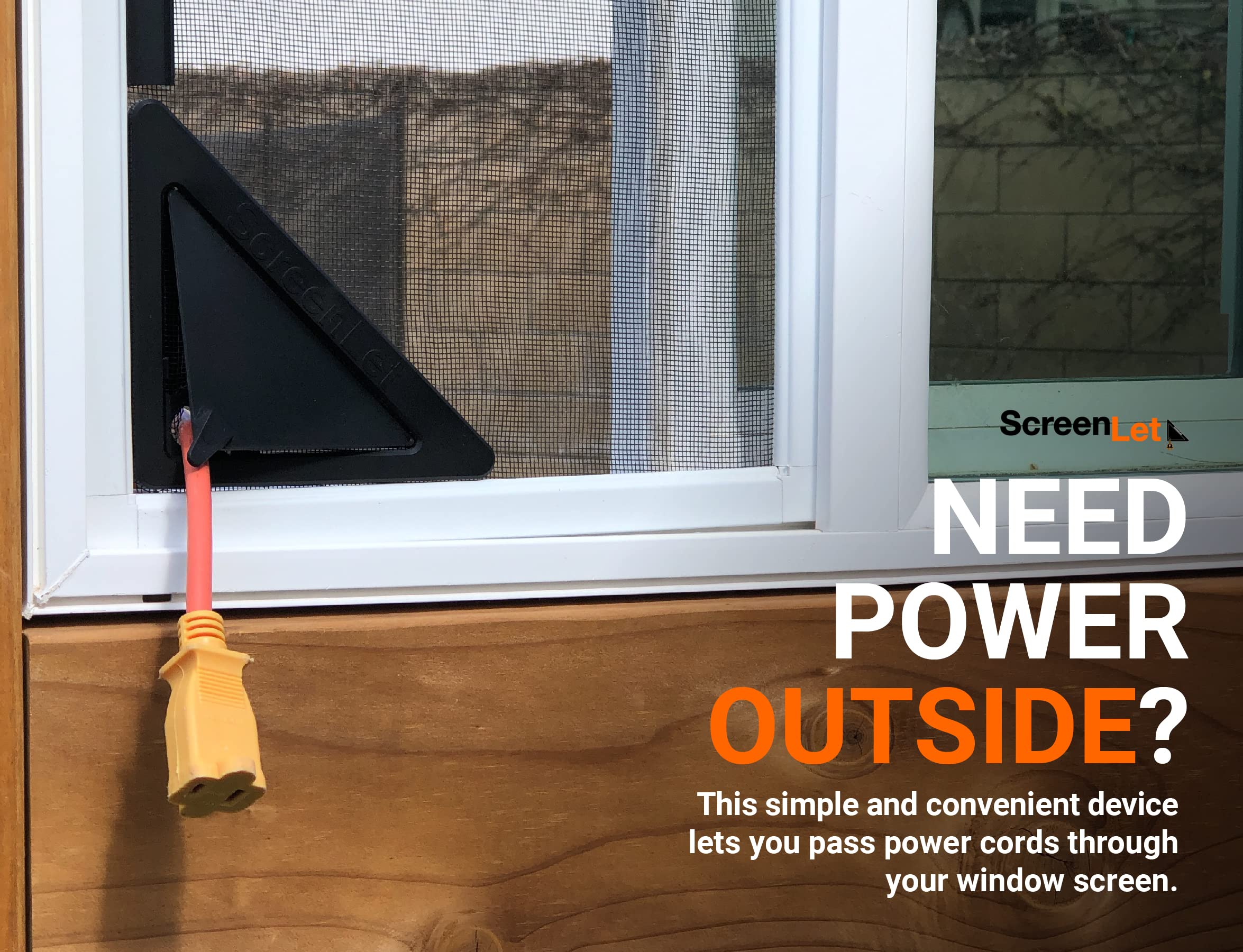 ScreenLet outdoor power portal on a window screen for simple setup.