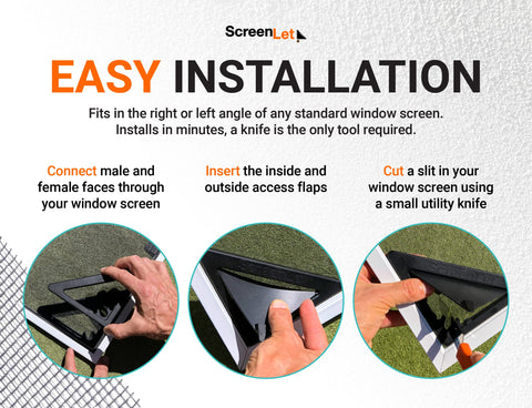 ScreenLet window screen clip shows quick, tool-free installation.