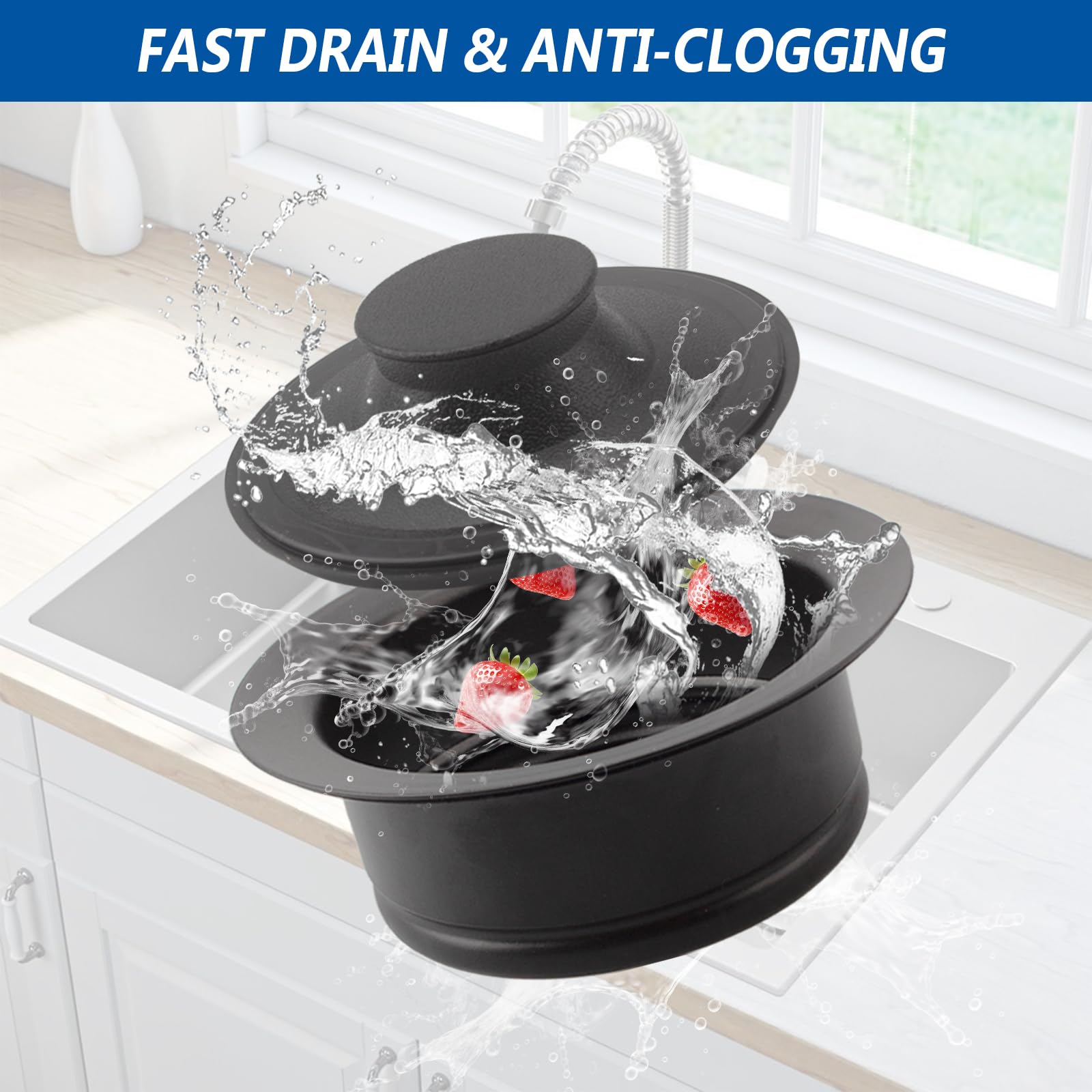 Screw Man garbage disposal splash guard offers oil resistance and lowers noise.