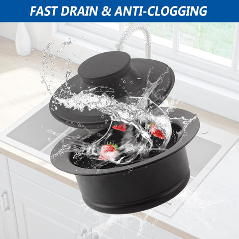 Screw Man garbage disposal splash guard offers oil resistance and lowers noise.