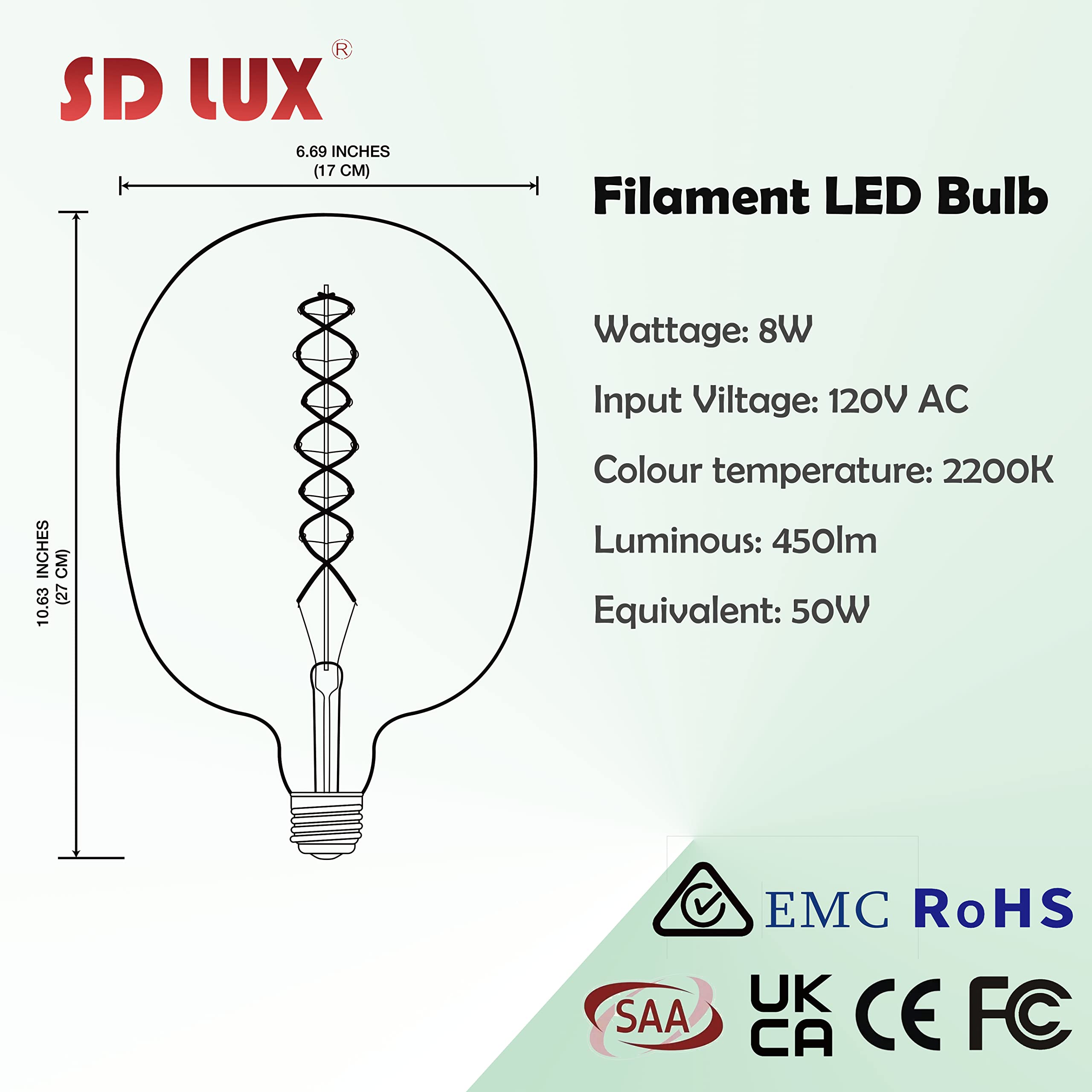 SD LUX dimmable warm white Edison-style filament for cozy ambiance