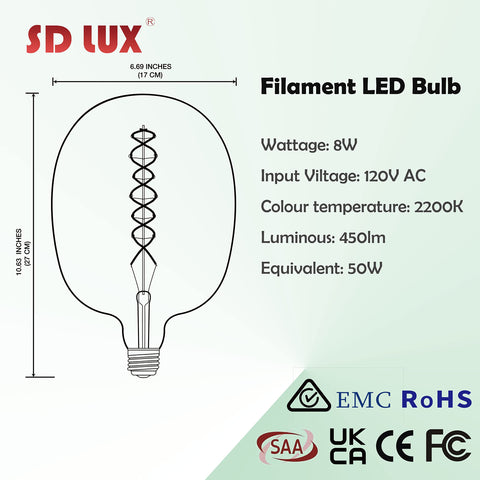 SD LUX dimmable warm white Edison-style filament for cozy ambiance
