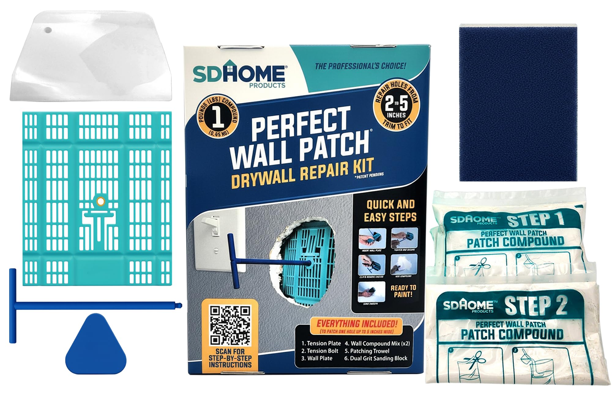 SD Home Products drywall repair kit wall plate provides level backing for smooth patches.