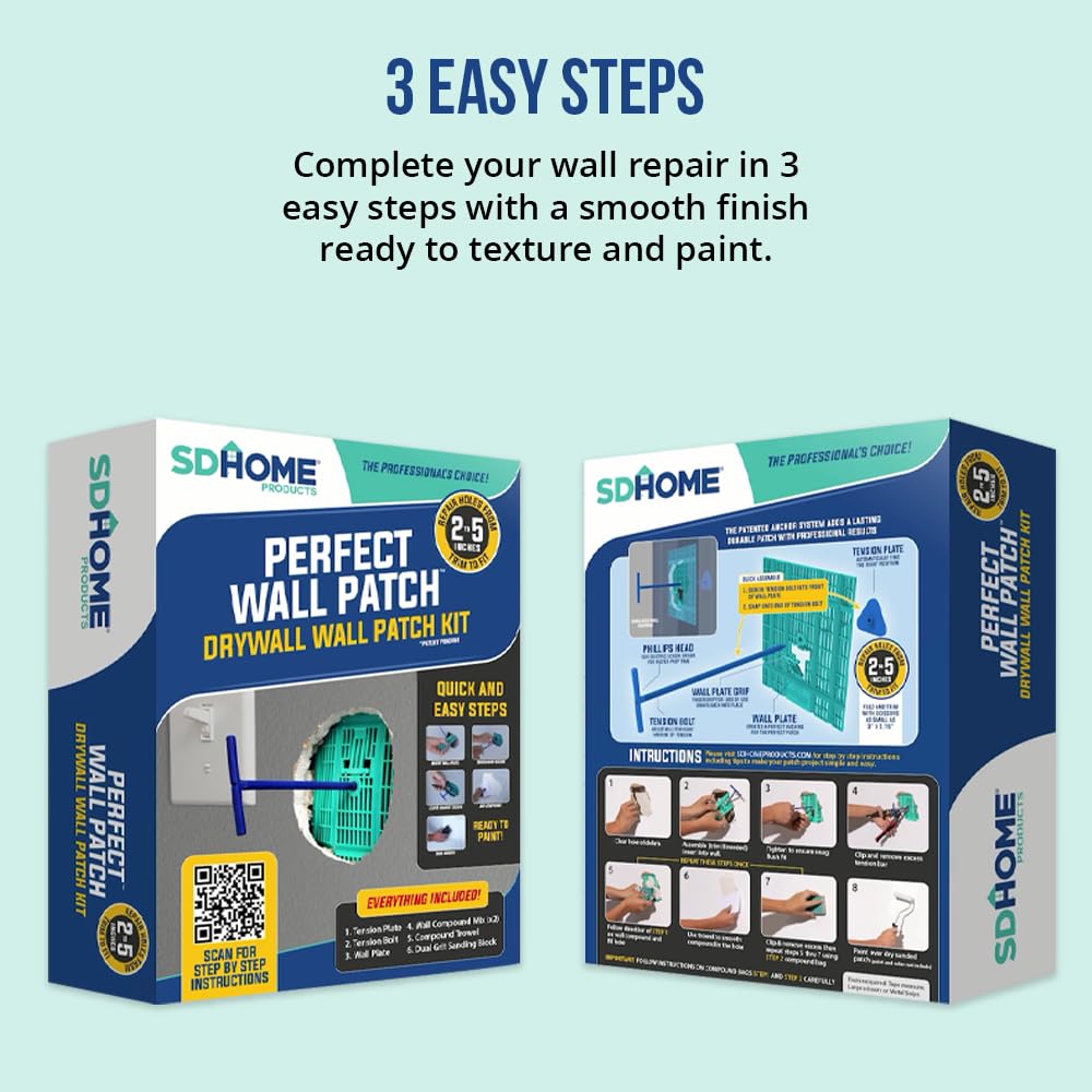 SD Home Products wall repair kit in action smooths surface ready for paint.
