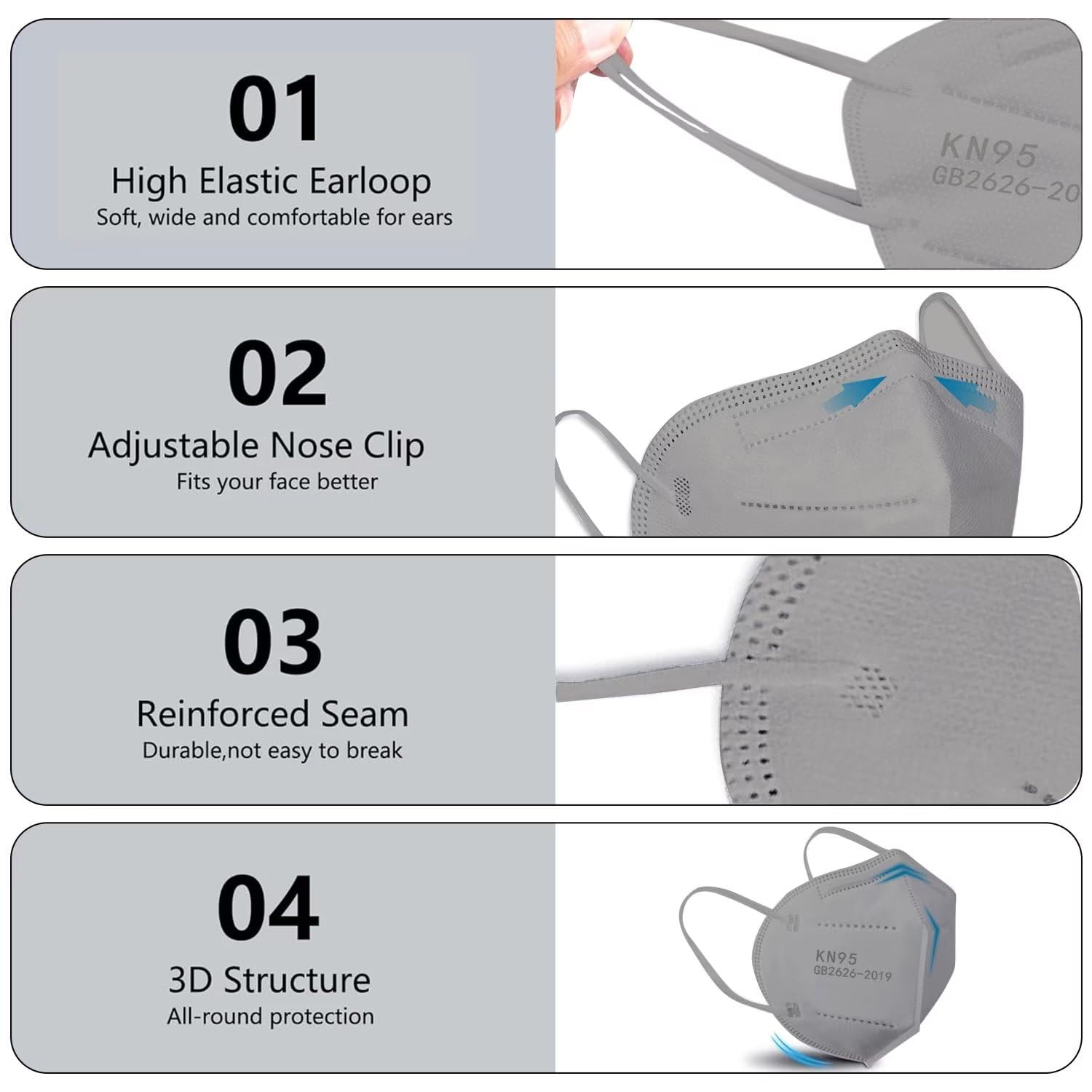 SDIW KN95 mask gray inner layer promotes breathable wear for all-day use