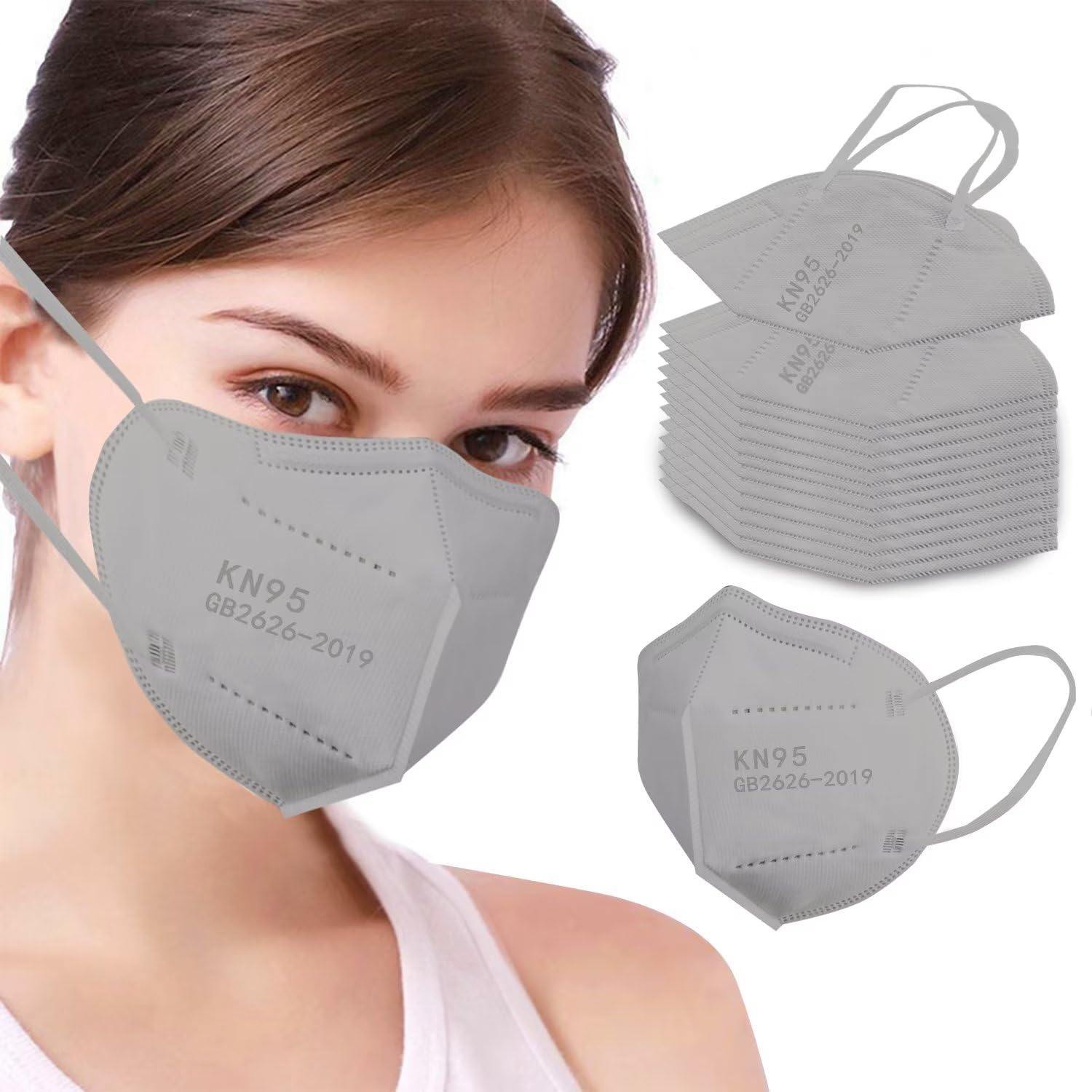 SDIW KN95 mask gray pack side view with earloops for secure, breathable wear