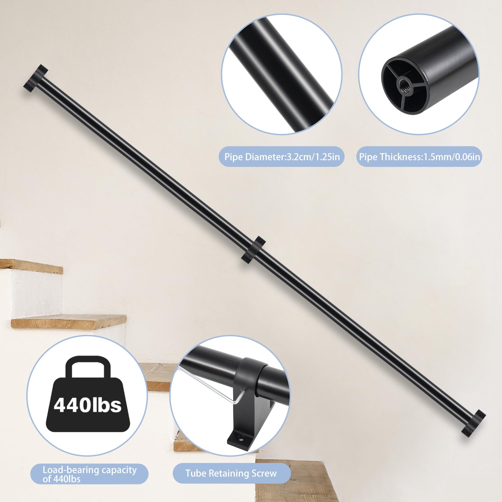 SDNBHT aluminum stair handrail with 1-25-inch diameter for durable grip.