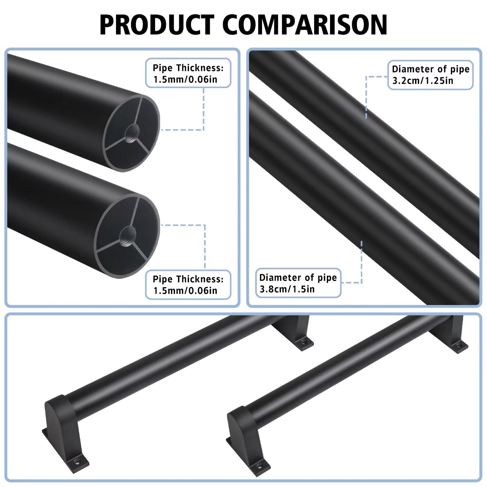 SDNBHT black powder-coated rail resists rust for outdoor use.