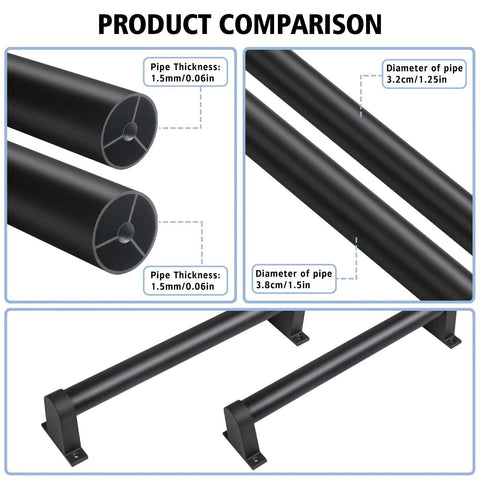 SDNBHT black powder-coated rail resists rust for outdoor use.