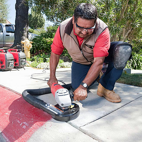 SDRTOP dust shroud installs quickly on an angle grinder for tool-free use.
