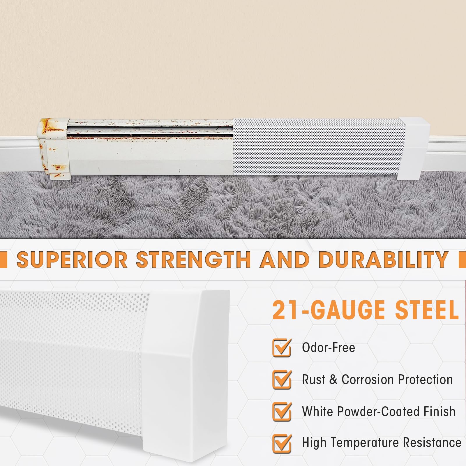 SDSNTE white baseboard cover with durable steel finish suits modern baths