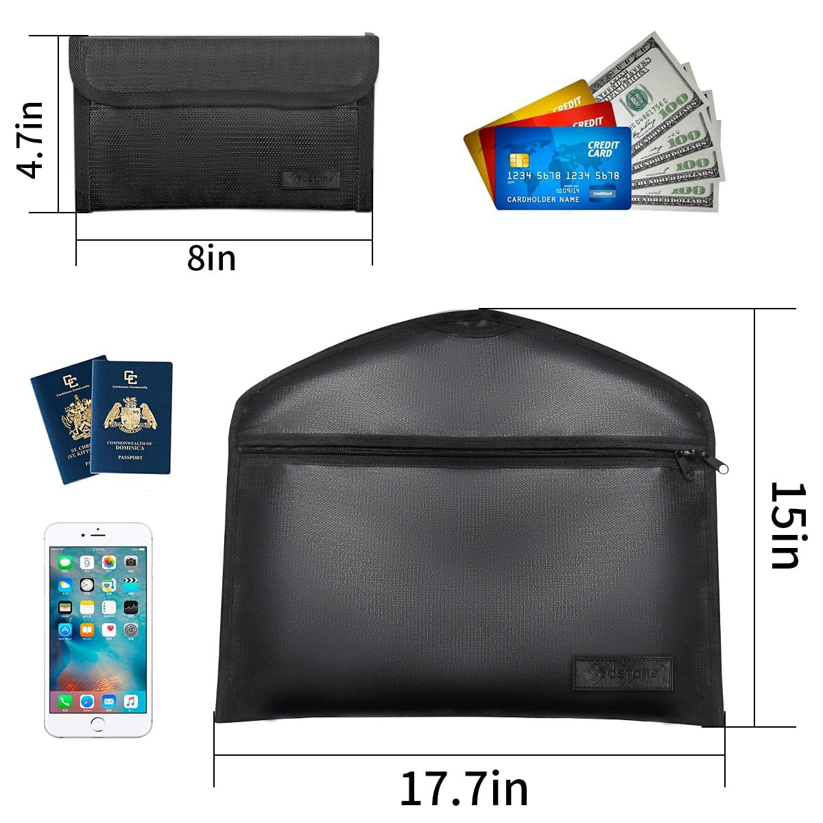 Sdstone fireproof bag close-up highlights fiberglass layers and silicone coating.