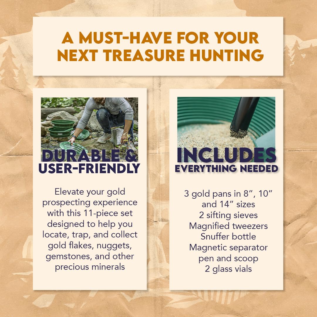 SE 11-piece kit 10-inch pan showing dual riffles for efficient gold trapping.