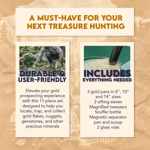 SE 11-piece kit 10-inch pan showing dual riffles for efficient gold trapping.