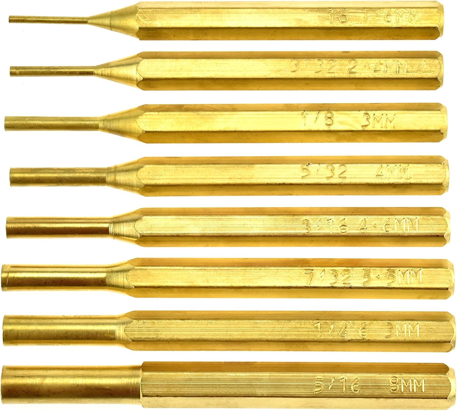SE 8-piece brass pin punch set in pouch for precise, non-marring work