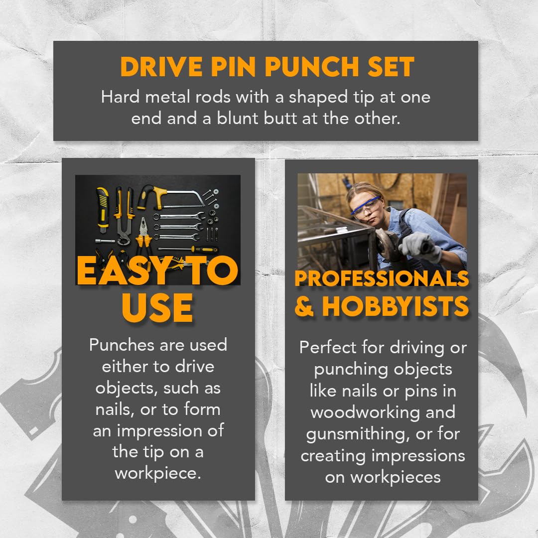 SE brass pin punch set sizes display from 1/16 to 5/16 inch