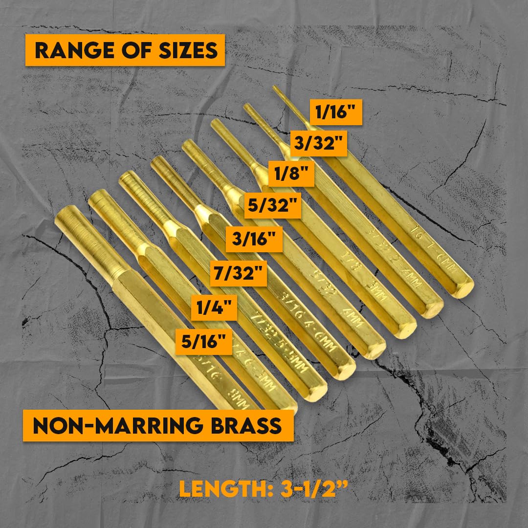 SE brass pin punch set with storage pouch for organized transport