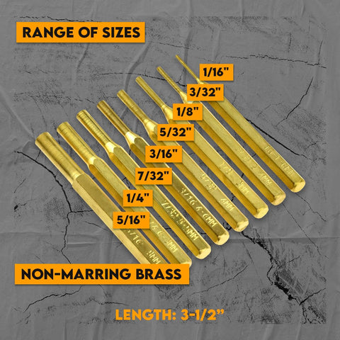 SE brass pin punch set with storage pouch for organized transport