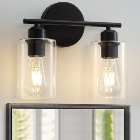 SEABLE 2-light matte black bathroom fixture for stylish vanity lighting.