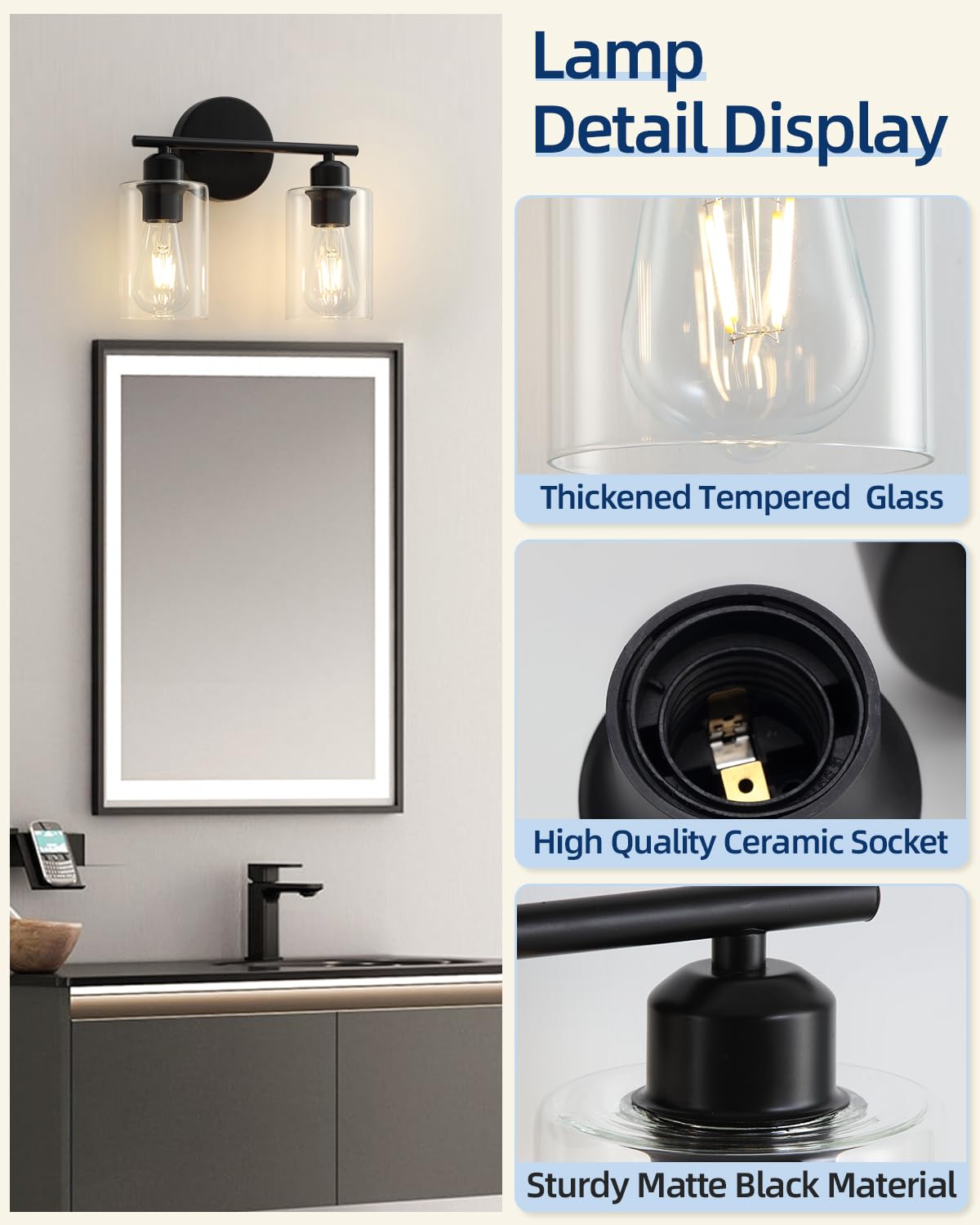 SEABLE quick-install bathroom light kit for fast, tool-free setup.