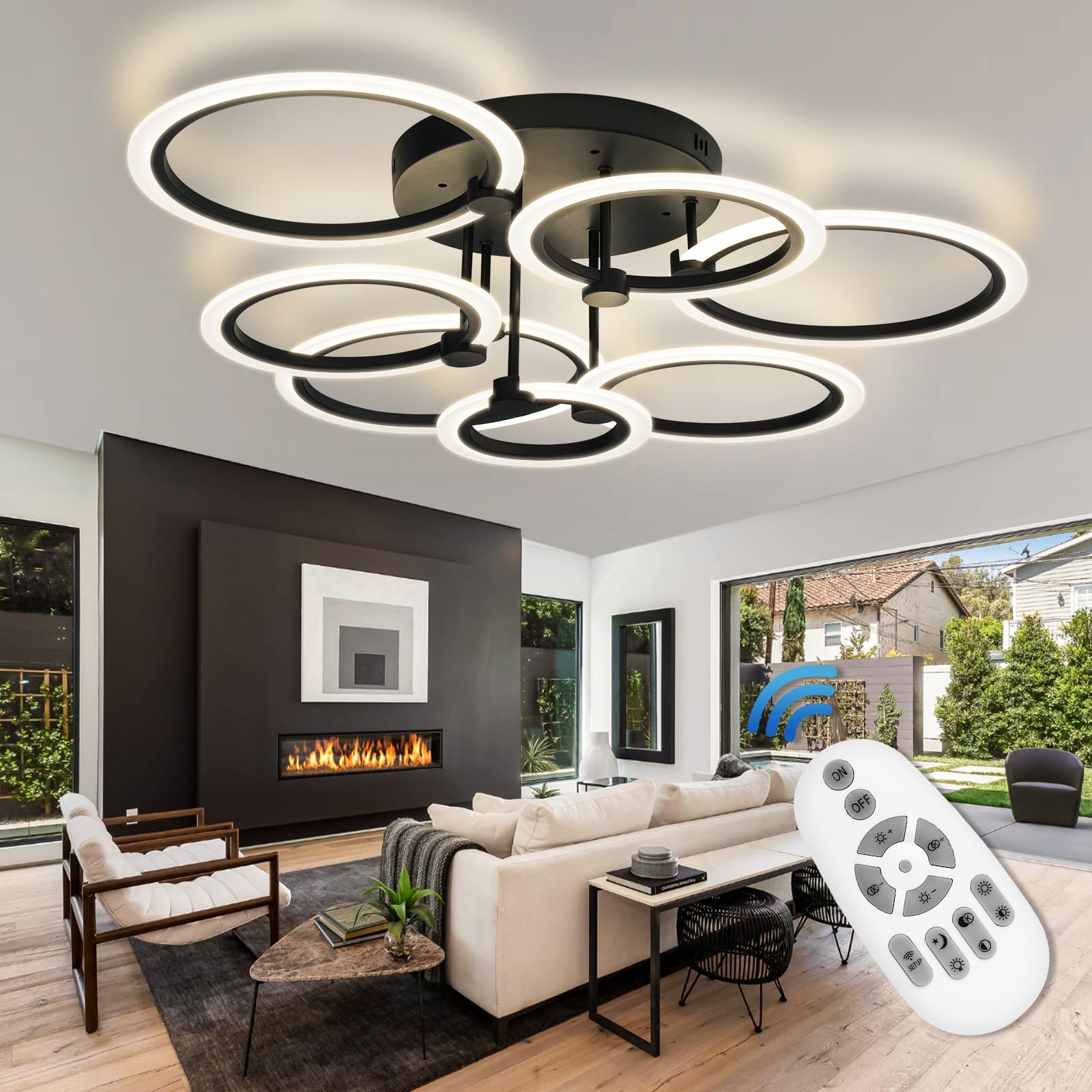 SEABLE seven rings ceiling light with a geometric modern design