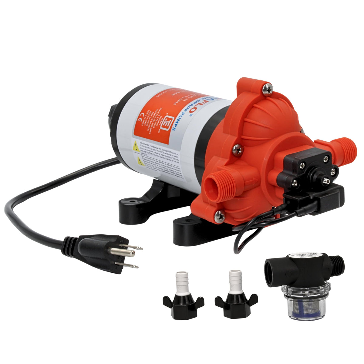 SEAFLO 33-Series pump front view for compact RV/marine install