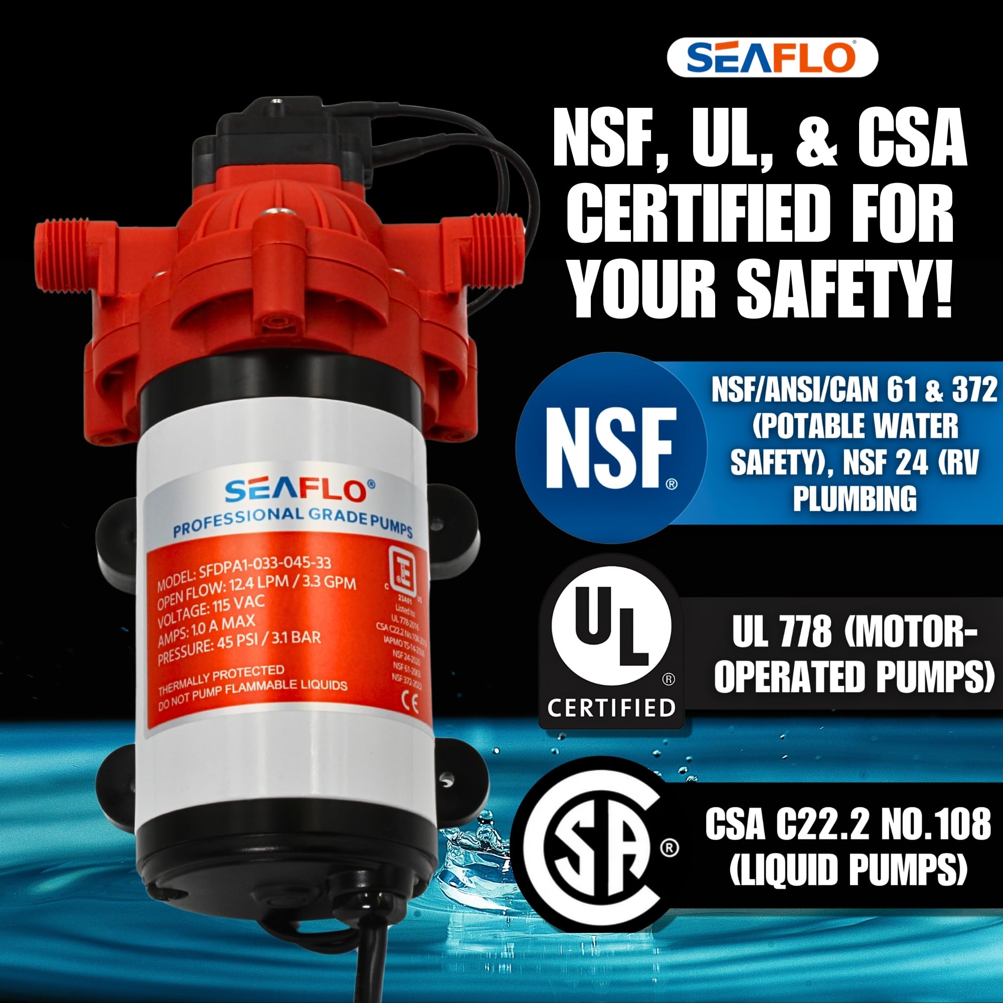 SEAFLO 33-Series mounted base ensures stable operation