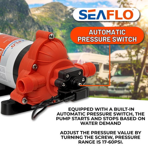 SEAFLO 33-Series self-priming diagram shows up to 6 ft lift