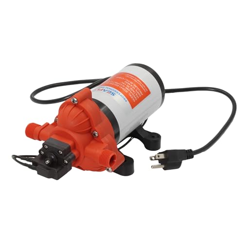 SEAFLO 33-Series pump side view highlights easy wall mounting