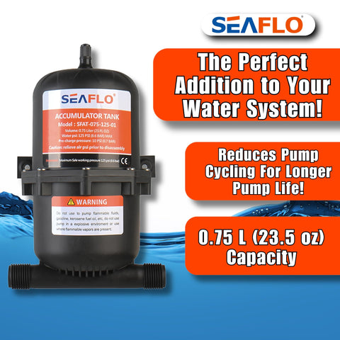 SEAFLO accumulator tank dimensions illustrated with 7-7/8 inch length
