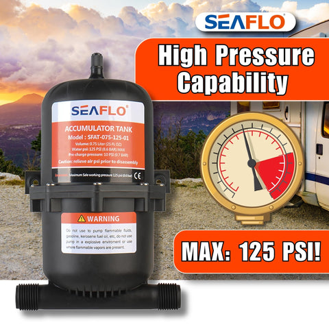 SEAFLO accumulator tank quiet operation showing dampened vibrations