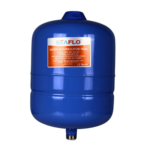 SEAFLO accumulator tank in RV mount showing steady water pressure