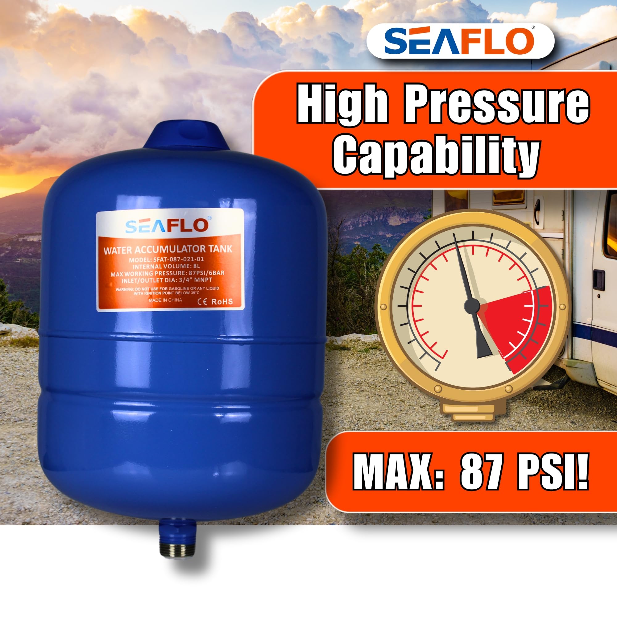 SEAFLO compact 2-gallon tank fits tight spaces in RVs and boats