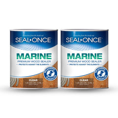 Seal-Once Marine Ready Mix bottle close-up showing easy application and clear coating