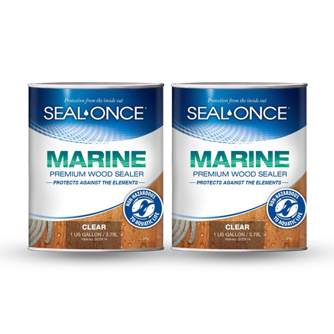 Seal-Once Marine Ready Mix bottle close-up showing easy application and clear coating