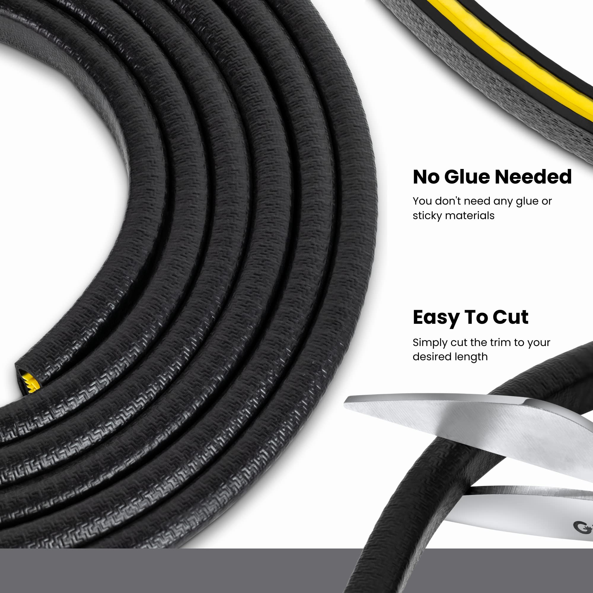 Seal Rubber edge trim for outdoor use reduces weather exposure at edges.