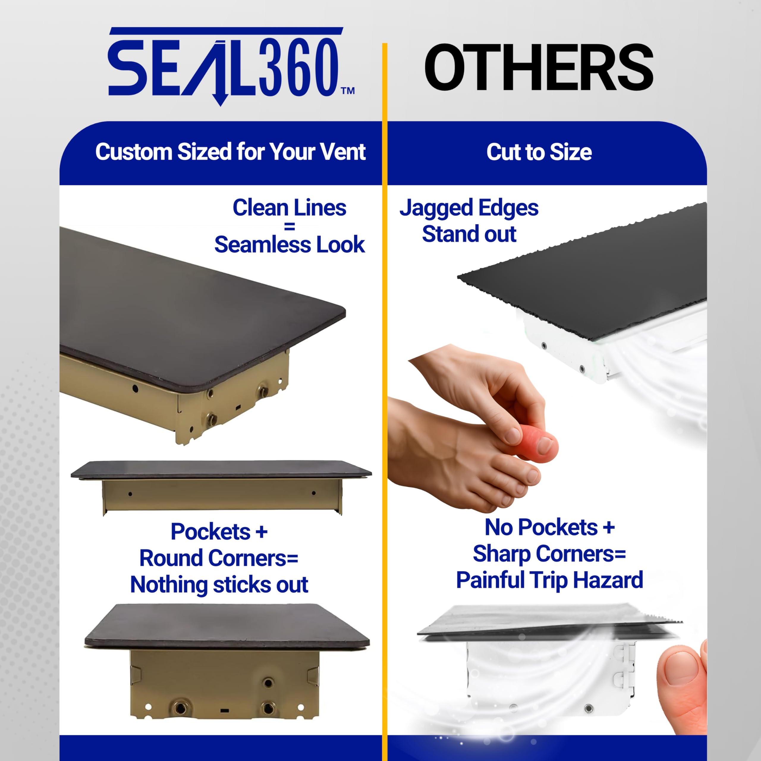 SEAL360 brown vent covers on home vent illustrating compatibility.