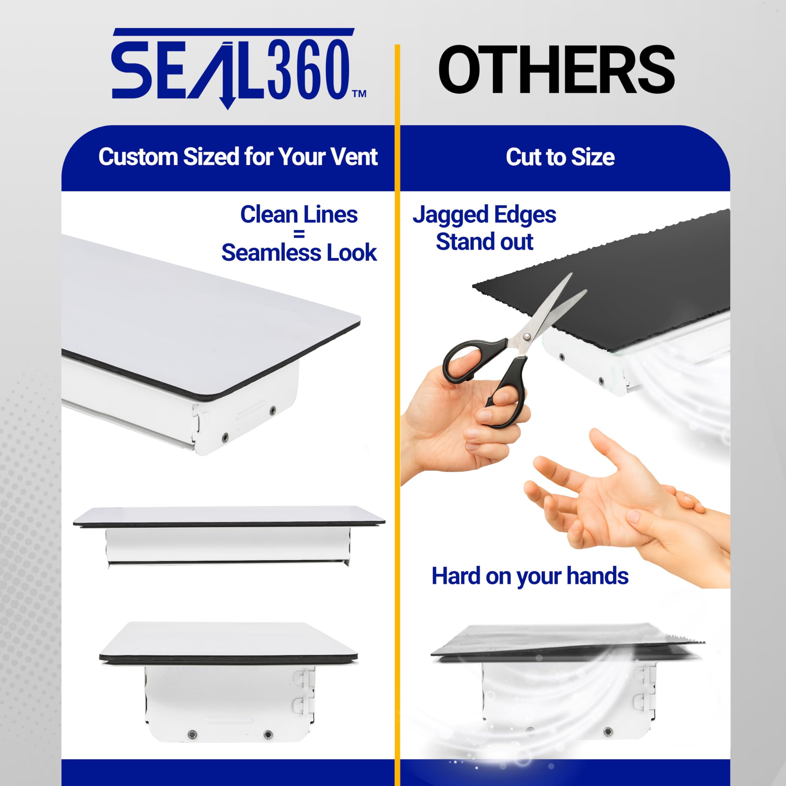 SEAL360 vent cover on a wall vent demonstrating mounting flexibility