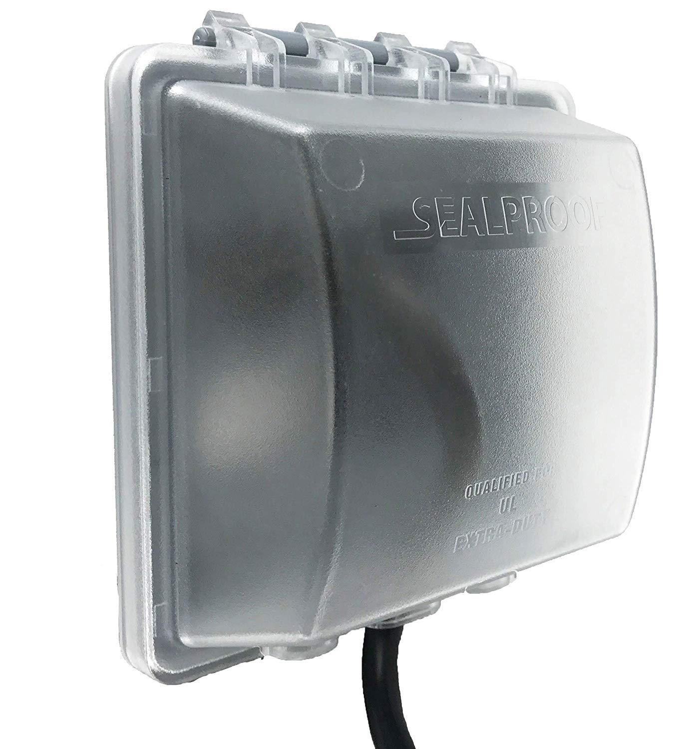 Sealproof 2-Gang outlet box side profile shows rugged die-cast aluminum construction.