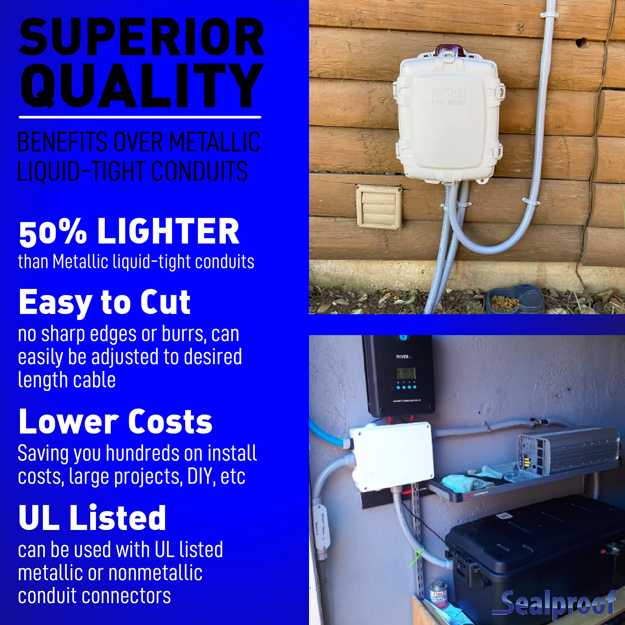 Sealproof 90-degree conduit connector for tight spaces.