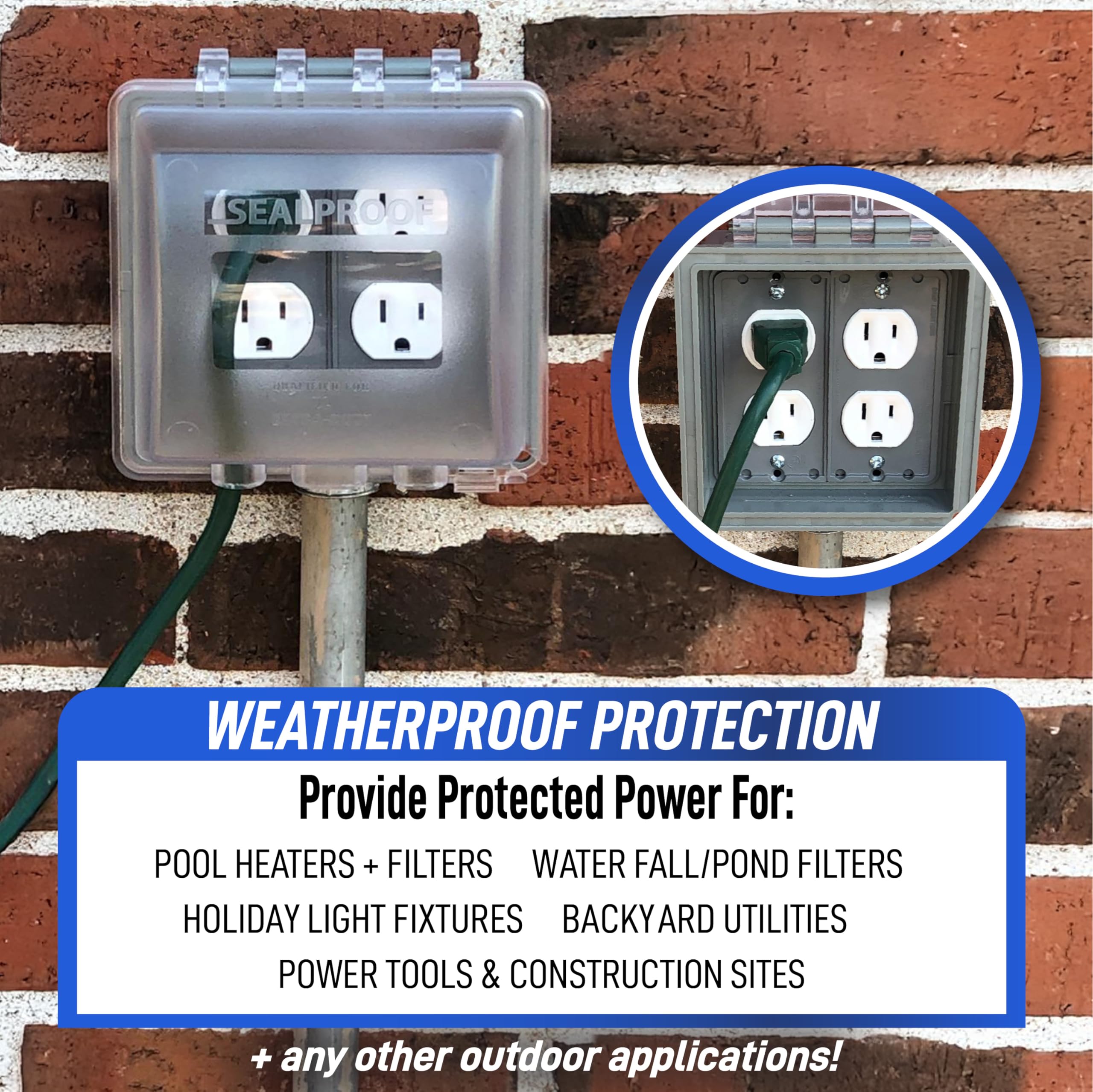 Sealproof gasket and hardware included simplify installation and a snug seal.